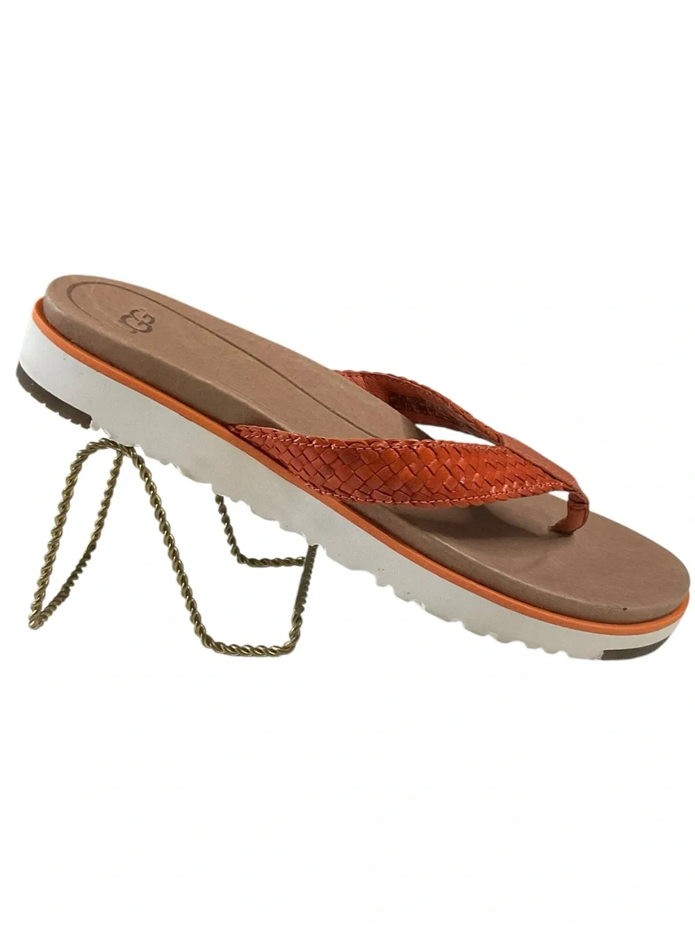 UGG Lorrie Women's Orange Braided Leather Thong Sandals Size 7